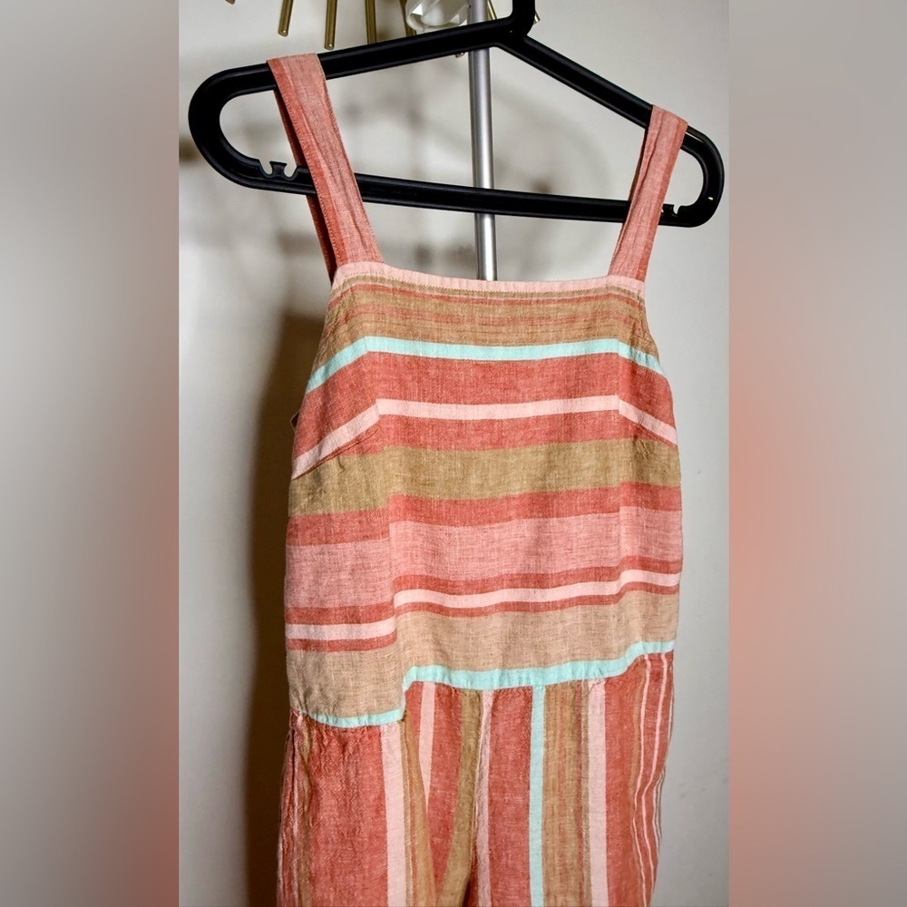 Beach lunch lounge preppy chic linen cotton striped summer romper pockets size 6 - Picture 5 of 10